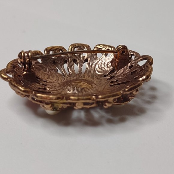 Vintage Gold Tone With Pink Stones Oval Shaped Brooch - Picture 16 of 16